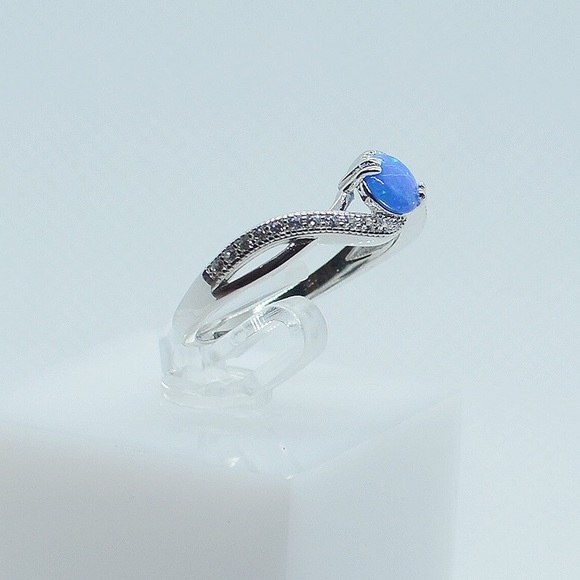 .925 Sterling Silver Blue Opal Infinity CZ Ring - Picture 4 of 5